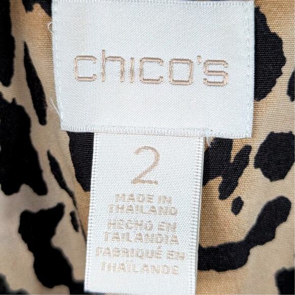 Chico’s Women’s 2 L Leopard Print Cotton Button Front Tie Hem Shirt Blouse - Picture 2 of 4